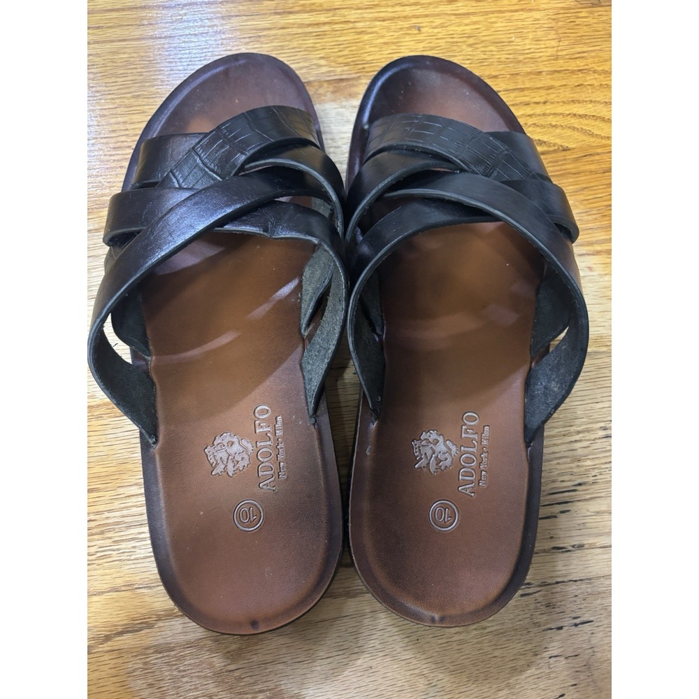 Adolfo Women's Black Leather Strappy Sandals Flat Size 10 M New York Milan Italy